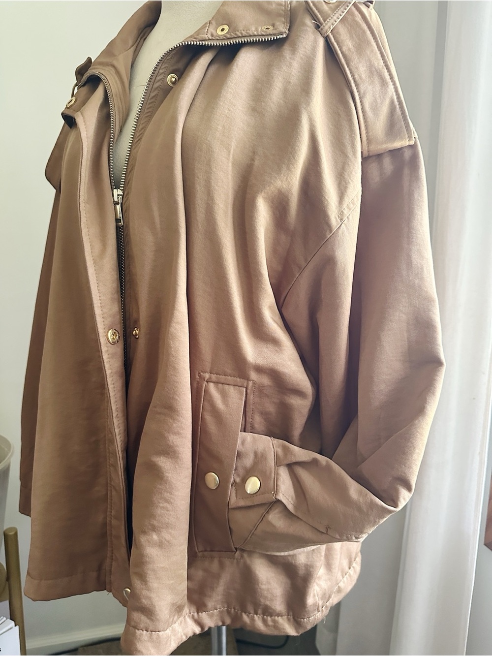 Nine West Women’s Metallic Tan Military Field Jacket size XXL